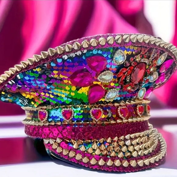 Rhinestone  Multi Color Mardi Gras Captain's Hat - Last Day Of Sale 2/28 - Picture 2 of 4